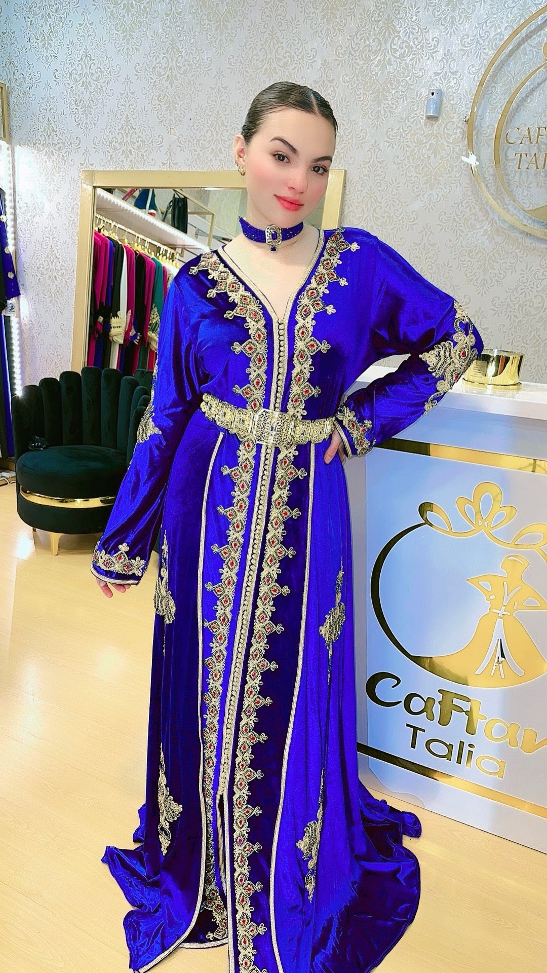 Caftan terciopelo, Caftan tipo vestido , vestido de fiesta marroquí