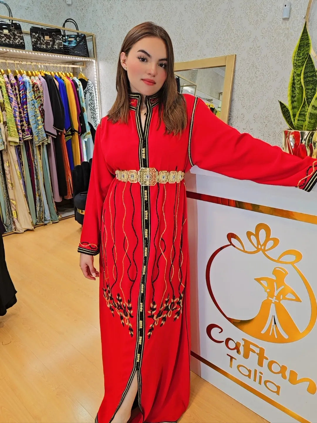 Kafyan Faiza , Caftan con perlas Jalabiya Middle Kaftan Women Eid Muslim Belt Dress