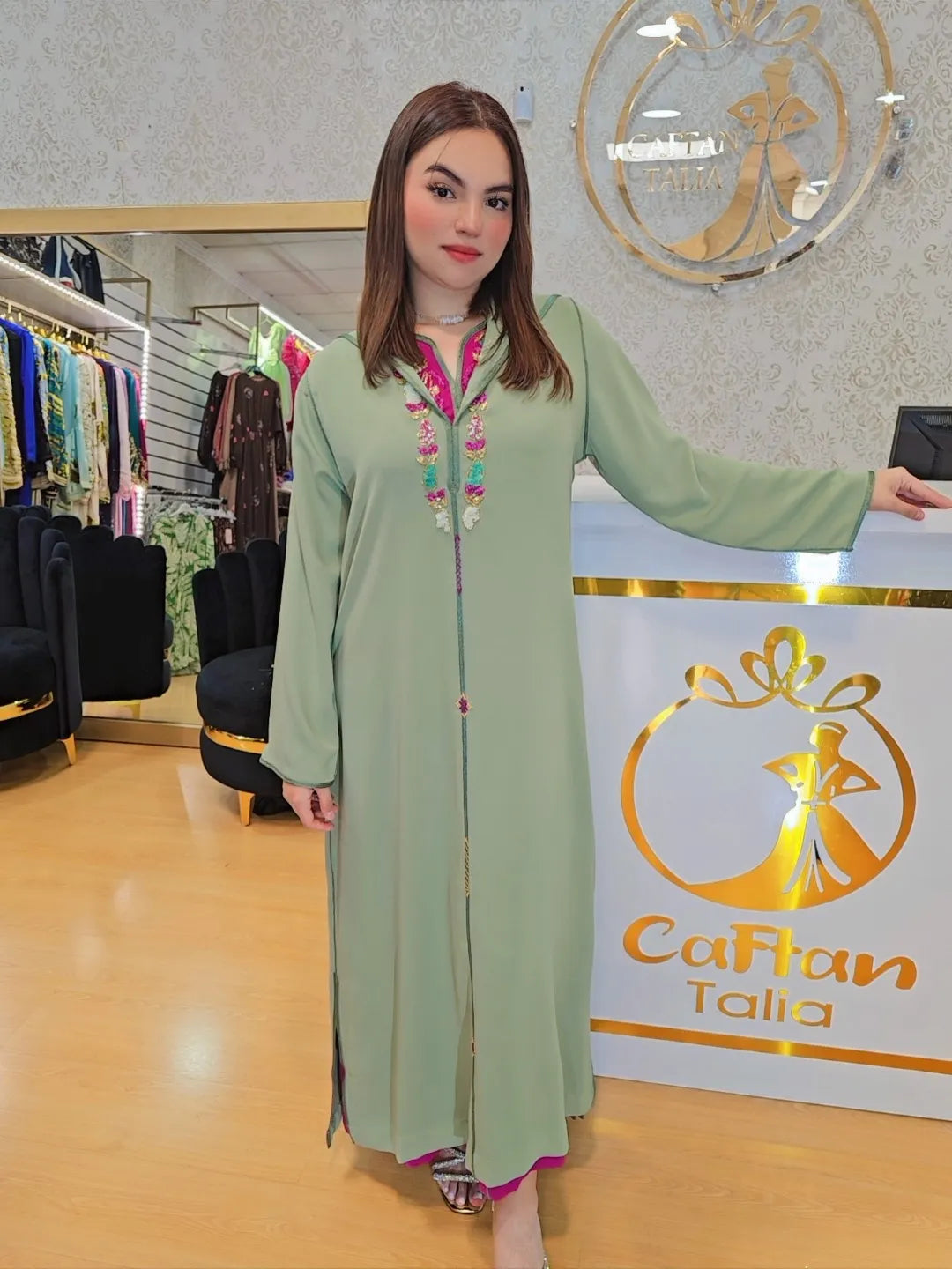 Jellaba Chilaba 2 piezas en crepe de seda con caftan, muy buena calidad.