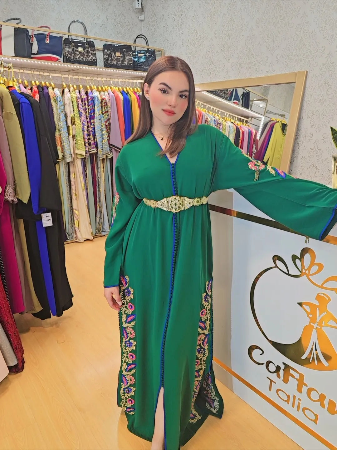 Kaftan kawtar , Caftan con perlas Jalabiya Middle Kaftan Women Eid Muslim Belt Dress