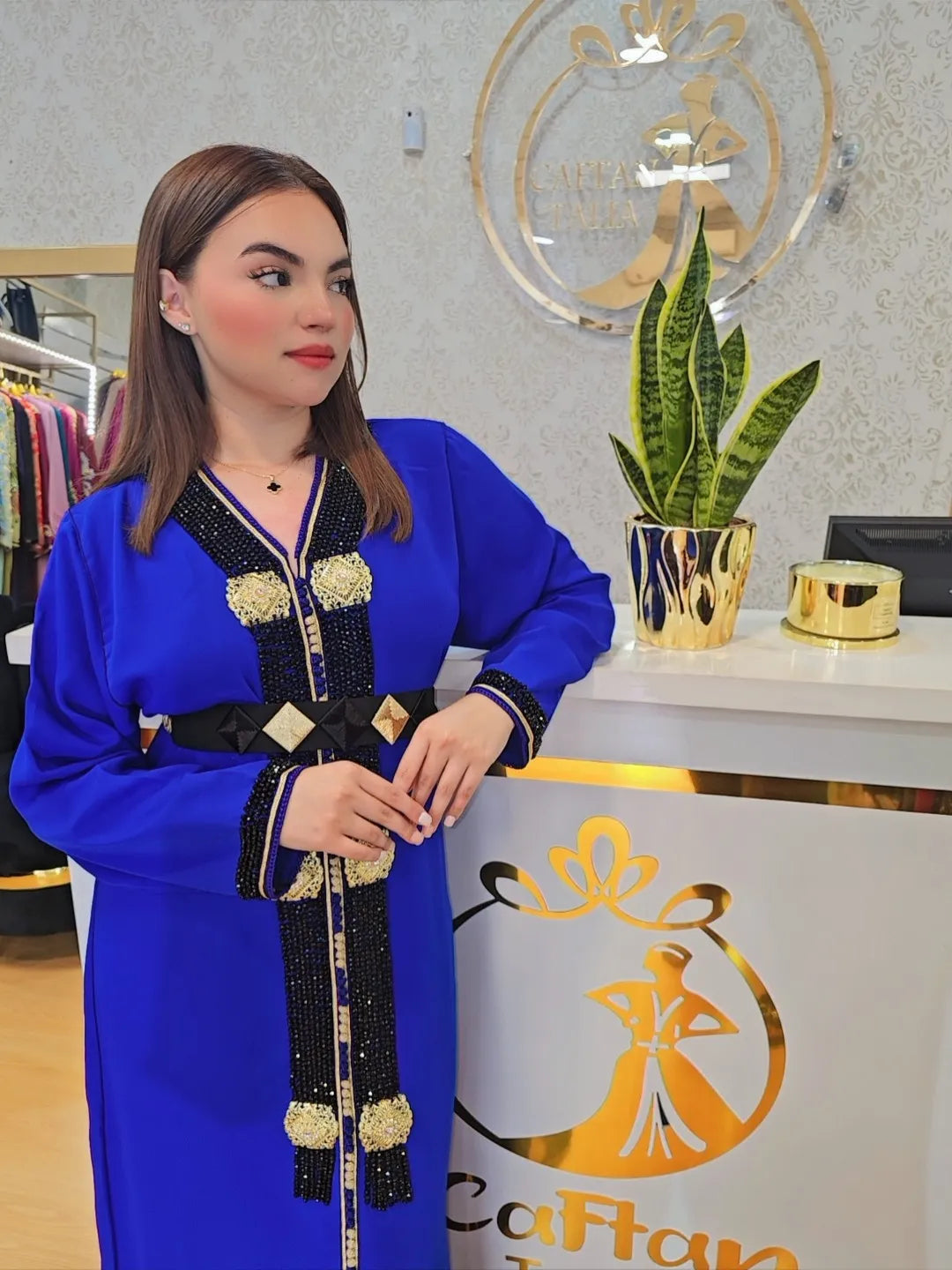 Kaftan Talia  , Caftan Talia  con perlas Jalabiya Middle Kaftan Women Eid Muslim Belt Dress