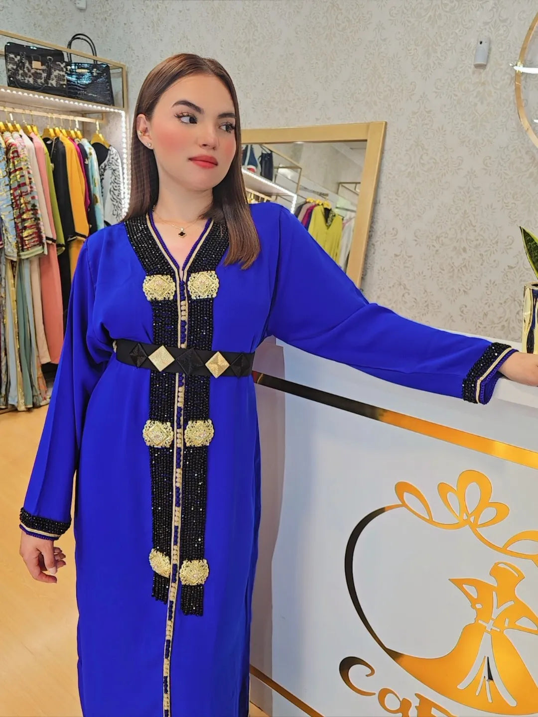 Kaftan Talia  , Caftan Talia  con perlas Jalabiya Middle Kaftan Women Eid Muslim Belt Dress